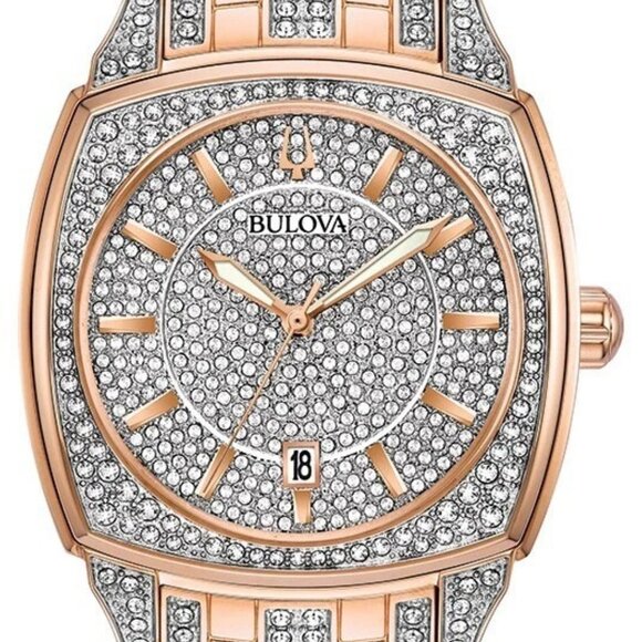 Bulova Men's Crystal Accent Quartz Rose Gold Stainless Steel Watch - Picture 1 of 5